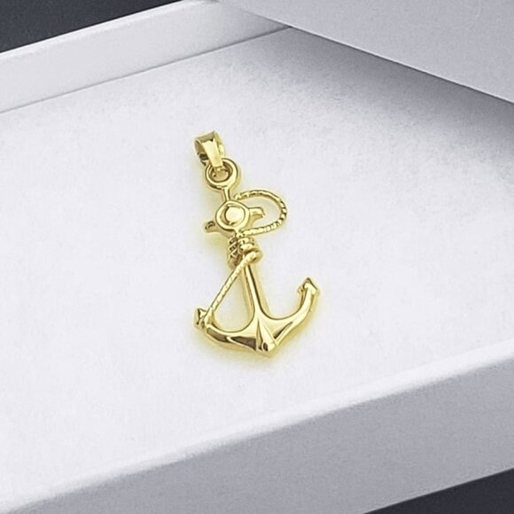 Anchor Navy Seaman Charm Pendant 14k Yellow Gold Nautical Jewelry for Men Women - Picture 1 of 4